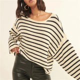 Kukombo Casual Women Oversized Striped Sweater Color Block Knit Long Sleeve Sweatshirt Loose Pullover Y2K Preppy Jumper