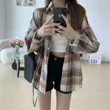 Kukombo Women Tartan Shirt Long Sleeve Collared Button Up Oversized Plaid Shirt Jacket Grunge Fashion Teenage Girl Spring Summer Outfit