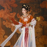 4 Piece Set Half Arm Waist Waist Tang Suit for Woman Ancient Dance Costume Elegant Princess Embroidery Hanfu Cosplay Costume