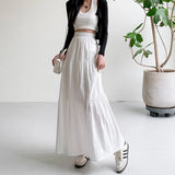 Kukombo New White Long Skirts for Women Summer Y2k Clothes Korean Fashion High Waist Harajuku Elegant Casual Dance Pink Skirt Woman 2024