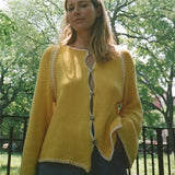Kukombo Women Button Down Cardigan Sweater Y2k Color Block Round Neck Long Sleeve Tops 2024 Chunky Knit Fall Sweaters