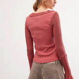 Kukombo Vintage Women Long Sleeve Knit Tops Solid Color Basic Shirt Casual Pullover for Fall Club Streetwear y2k Aesthetic Clothes