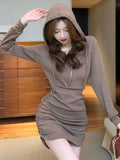 Kukombo Y2K Sexy Bodycon Mini Dress Women's Fashion Long Sleeve Casual Slim Solid Vestidos Femme Korean Clothes Autumn