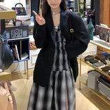 Plaid Dress Vintage Sleeveless Slash Neck A-Line Off Shoulder Fashion Beach Dress Summer Chic Street Pleated Dress