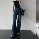 Kukombo Streetwear Women High Waist Jeans Korean Fashion All Match Loose Wide Leg Pants Spring Female Straight Denim Trousers New