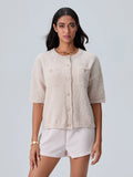 Kukombo Women Knitted Crop Cardigan Shirt Short Sleeve Button Down Ribbed Knit Crop Top Y2k Girls Outwear Top Tee Shirt Streetwear