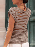 Kukombo Womens Crochet Sweater Vest Summer Tie Front Cap Sleeve V-Neck Casual Knit Tops Cardigan Lightweight Sweaters