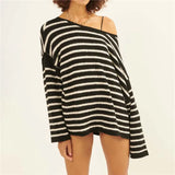 Kukombo Casual Women Oversized Striped Sweater Color Block Knit Long Sleeve Sweatshirt Loose Pullover Y2K Preppy Jumper