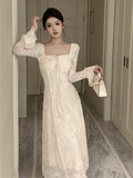 Kukombo Women Fashion Elegant Casual Bodycon Midi Dress Spring Vintage Chic Slim Party Prom Long Robe Female Birthday Clothes Mujers