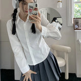 Kukombo Korean Women Lace Up Shirts Spring Fashion Streetwear Female Slim Long Sleeve Tops Y2K Casual All Match Solid White Shirt