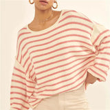 Kukombo Casual Women Oversized Striped Sweater Color Block Knit Long Sleeve Sweatshirt Loose Pullover Y2K Preppy Jumper