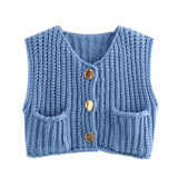 Kukombo Womens Sweater Vest Sleeveless V Neck Button Down Knitted Waistcoats Casual Cropped Sweater Tank Tops Y2k Streetwear