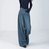 Kukombo High Waist Women Jeans Fashion Korean Streetwear Loose Wide Leg Pants Spring All Match Female Straight Denim Trousers New