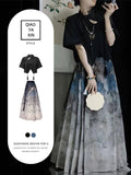 Chinese retro dress clothing, Chinese short-sleeved shirt, horse face skirt suit, summer 2024 women's Hanfu