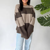 Kukombo Women Cute Loose Sweaters Casual Trendy Contrast Color Crew Neck Warm Long Sleeve Pullover Knitwear for Fall Streetwear