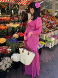 Kukombo Chiffon Pleated Long Sleeve Maxi Dress (PRE-ORDER)