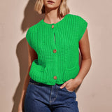 Kukombo Womens Sweater Vest Sleeveless V Neck Button Down Knitted Waistcoats Casual Cropped Sweater Tank Tops Y2k Streetwear