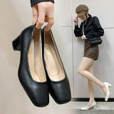 Kukombo 2024 Spring New Flat Women Shoes Loafers Simple Low Heels Office Work Casual Shoes Slip on Flat Footwear Ladies Square Toe Shoes