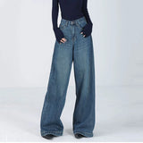 Kukombo High Waist Women Jeans Fashion Korean Streetwear Loose Wide Leg Pants Spring All Match Female Straight Denim Trousers New