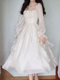 Kukombo Korean Fairy Sweet Princess Dress for Women Causal Party French Fashion Midi Dresses Solid Elegant Slim One Piece Dress