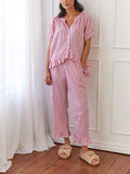 Kukombo Women Plaid 2 Piece Pajama Set Tie Front Puff Sleeve Babydoll Shirt Gingham Pants Pj Lounge Set Sleepwear