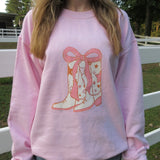 Kukombo Women Y2K Vintage Hoodies Sweatshirt Long Sleeve Crew Neck Bowknot Boots Print Hoodie Pullover Casual Tops Streetwear