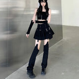 Rivet Removable Spliced Pencil Pants And Pleated Skirt Hollow Out Hotsweet Jeans Y2k Dance Jeans For Women Punk Style Fashion