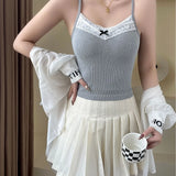 Kukombo Lace Sleeveless Tank Top with Straps Woman Y2k Clothes Summer Black White Sexys Corset Camisole Women Crop Tops with Cups 2024