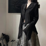 Kukombo Gothic Women Black Shirts Korean Female Designed Irregular Tops Dark Academic Spring Fashion Streetwear Y2K Blouse New