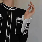 Kukombo Christmas gifts Vintage Knitted Cardigan Women Patchwork Cropped Sweater Jackets Korean Elegant Black Slim Chic Short Knitwear Outwear Tops New