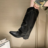 Kukombo Riveted pants boots explosive street height less than knee height knight boots retro high sleeves less than knee height