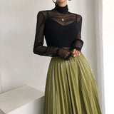 Kukombo See Through Mesh Top Women T Shirt Y2k Clothes for Women Korean Fashion Summer White Long Sleeve Turtleneck Woman T-shirts 2024