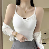 Kukombo Lace Sleeveless Tank Top with Straps Woman Y2k Clothes Summer Black White Sexys Corset Camisole Women Crop Tops with Cups 2024