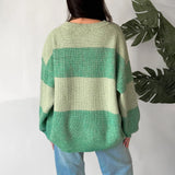 Kukombo Women Cute Loose Sweaters Casual Trendy Contrast Color Crew Neck Warm Long Sleeve Pullover Knitwear for Fall Streetwear