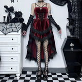 Halloween Clothing Cosplay Dark Lolita Dress Sexy Spicy Girl Slim High Waist Dress Girl Sleeveless Christmas Red Dress Gothic