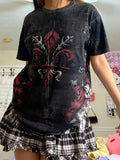 Kukombo Gothic Skull Shirts for Women Teens Girls 2000s Y2k Shirt Tops Fairy Grunge Punk Baggy Graphic Tees Halloween Clothes