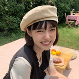 Kukombo Octagonal Beret Women's Summer Thin British Retro Korean Edition Japanese Fashion
