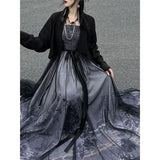 2023 Summer Improved Chinese Traditional Black Printed Hanfu Dress Two Piece Set Women Gothic Modern Halloween Cosplay Costume