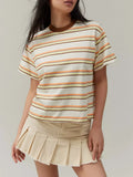 Kukombo Womens Tops Oversized Striped T-Shirts Short Sleeve Crew Neck Color Block Basic Shirt Summer Going Out Tops Tee