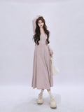 Kukombo Elegant One Piece Dress Korean Fashion Autumn Basic Long Sleeve Casual Midi Dress Pure Color Even Party Dress Female Chic