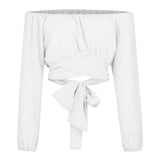 Kukombo Off Shoulder Shirts Puff Long Sleeve Y2K Crop Tops Summer Clothes Women 2024 Black White Blouse Bandage Elegant Sexy Women Shirt