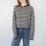 Kukombo Women Stripe Print Sweater Cardigan Fall Casual Long Sleeve Sweaters Open Front Button Down Knit Coats Outerwear