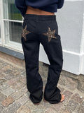 Kukombo Women Retro Y2k Straight Leg Jeans Star Pattern Loose Denim Pants 2024 Fall Winter Casual Low Waist Trousers Streetwear
