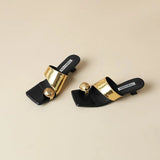 Kukombo Summer Slippers Fashion Women's Metal Decorative Stiletto Heels Sliding Ladies Outdoor Dress Party Flip-flops Clip Toe Sandals