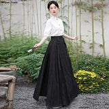 2024 New Woman Ming Dynasty Hanfu Horse Face Skirt Chinese Traditional Hanfu Costume Stand Collar Vintage Pleats Skirt Black