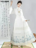 Retro Hanfu Horse-face Skirt Set Modern Elegant Women Chinese Oriental Costume Fashion Chinese Traditional Dress Hanfu White
