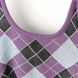 Kukombo Argyle Sweater Vest for Women Teengirl Halter Neck Backless Crop Knit Top Summer Y2K Cottagecore Preppy Outfit
