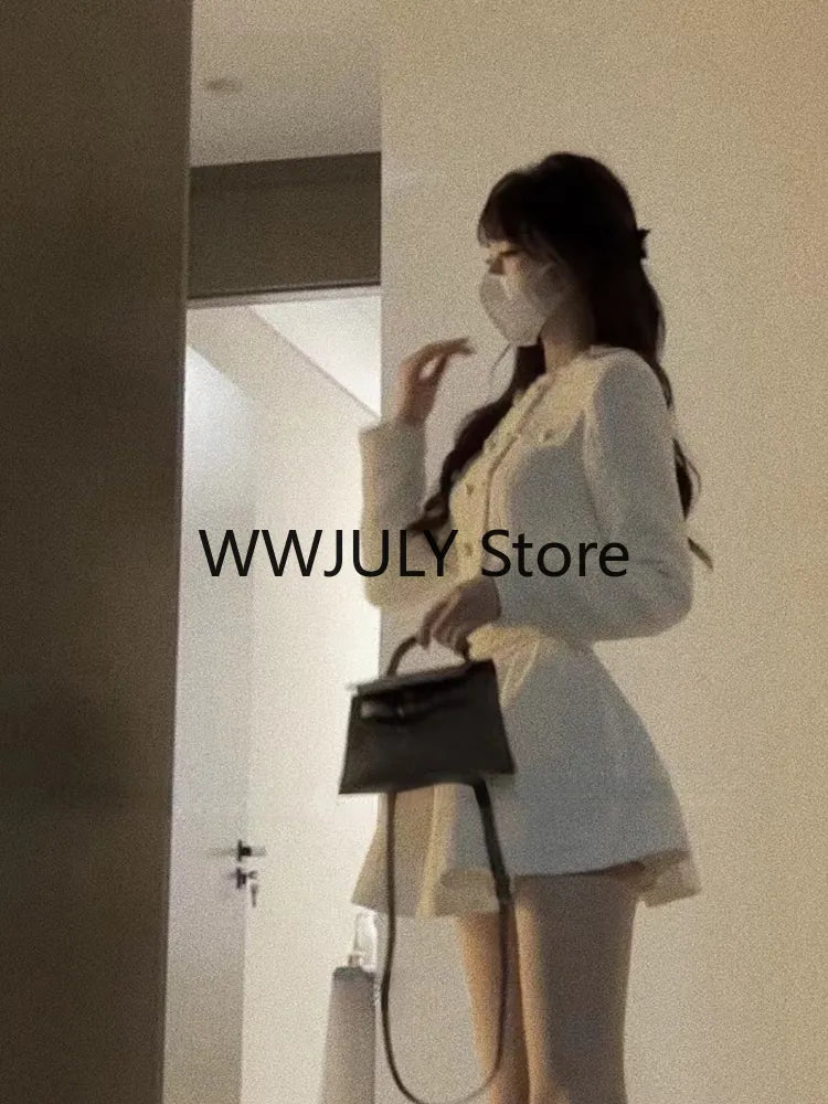 Kukombo 2023 Autumn French Elegant 2 Piece Skirt Set Woman Casual Y2k Crop Tops + Slim Solid Mini Skirt Korean Fashion Suit Office Lady