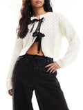Kukombo Y2k Knit Cardigan Women  Full Sleeve Preppy Style Sweater Tos O-Neck Slim Fit Winter New Fashion Bow Tie Front Sweater Female