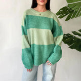 Kukombo Women Cute Loose Sweaters Casual Trendy Contrast Color Crew Neck Warm Long Sleeve Pullover Knitwear for Fall Streetwear